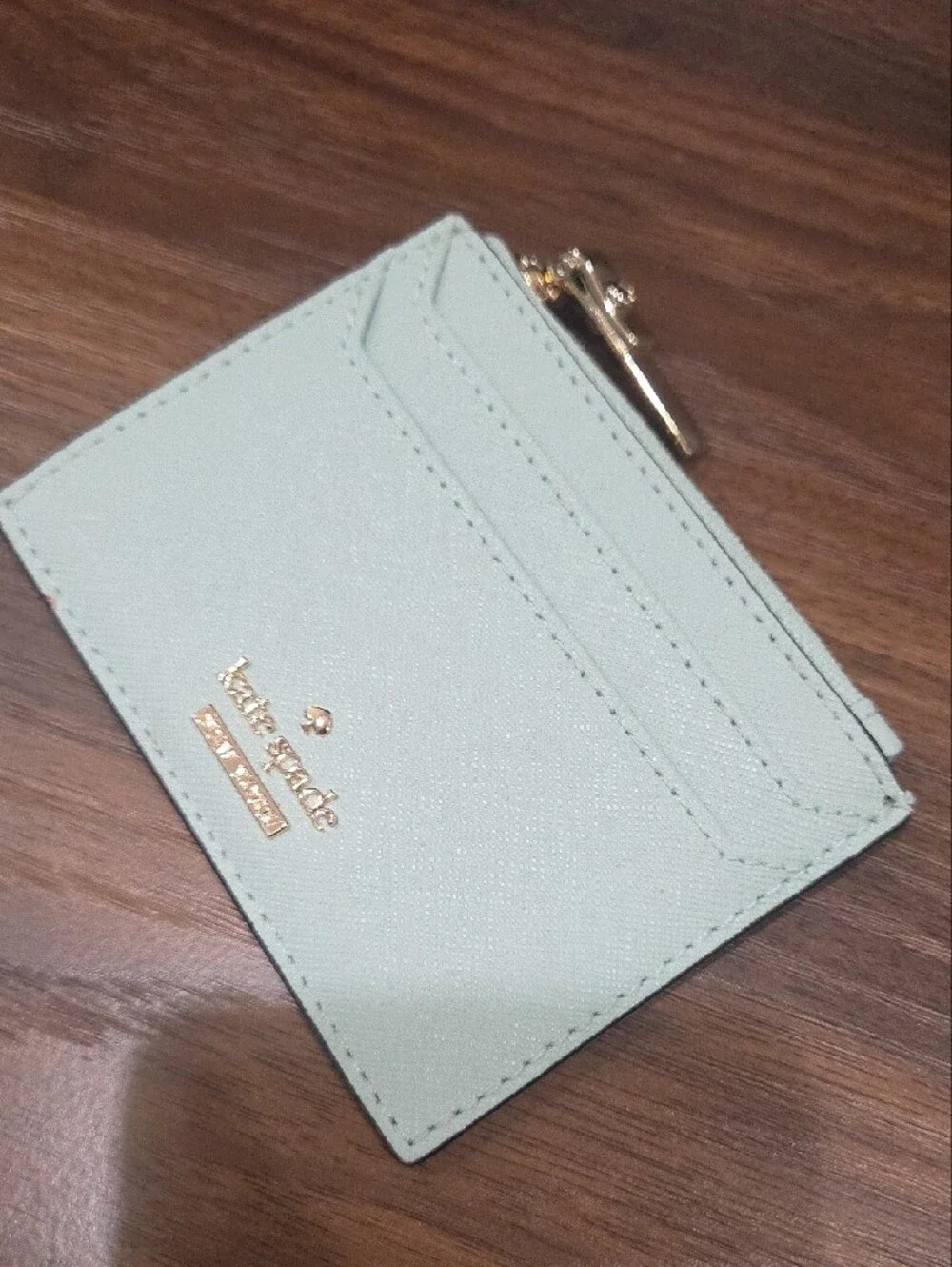 kate spade Mint Leather Card Holder with Gold Hardware